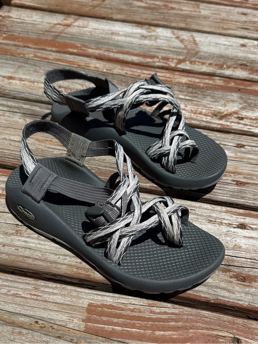 Chaco Women's Grey and White Knotted Webbing Sandals